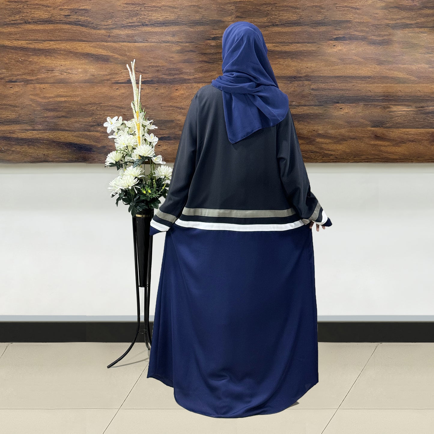 Black and Blue Front Open Abaya