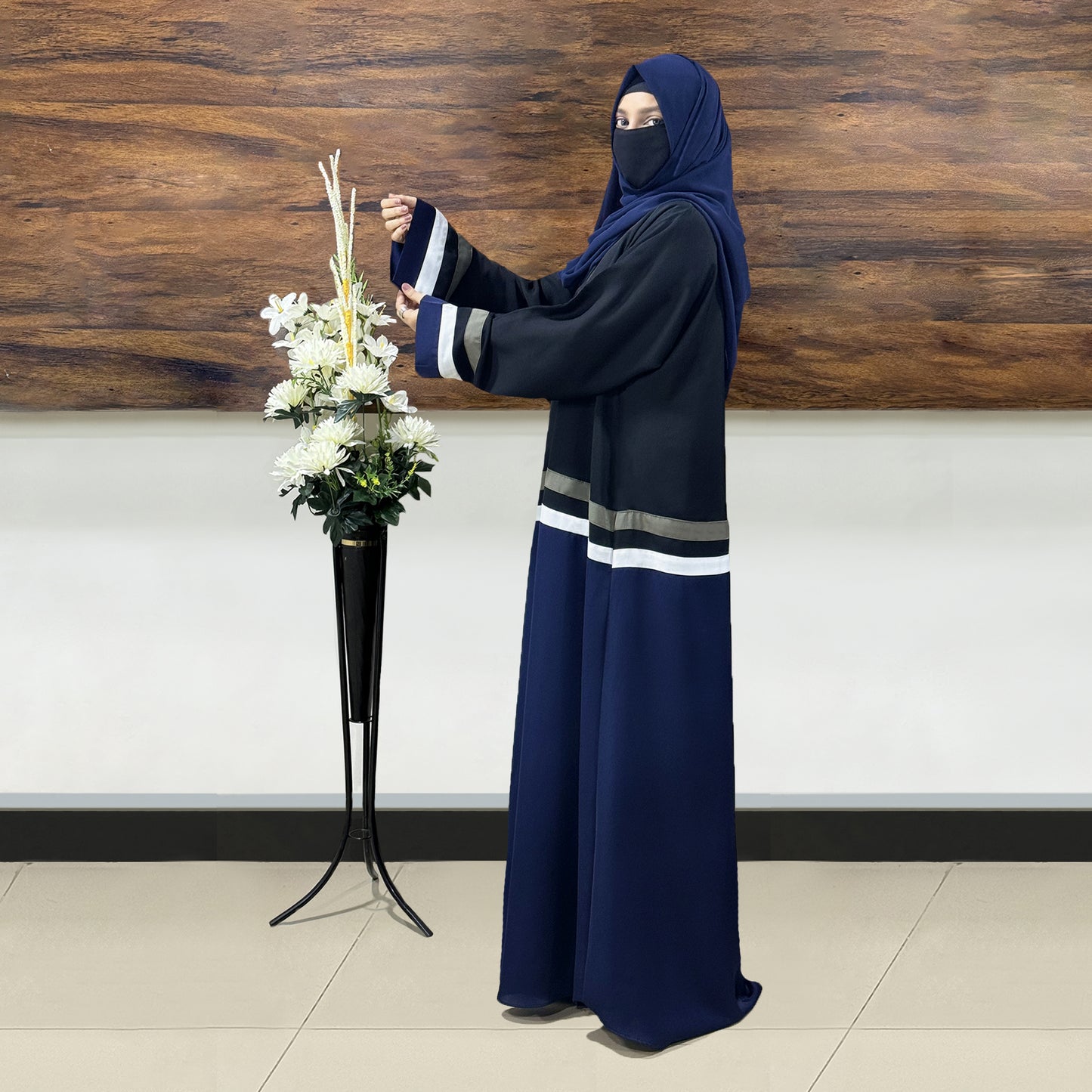 Black and Blue Front Open Abaya