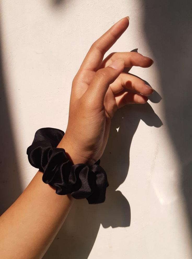 Black Silk Hair Scrunchie